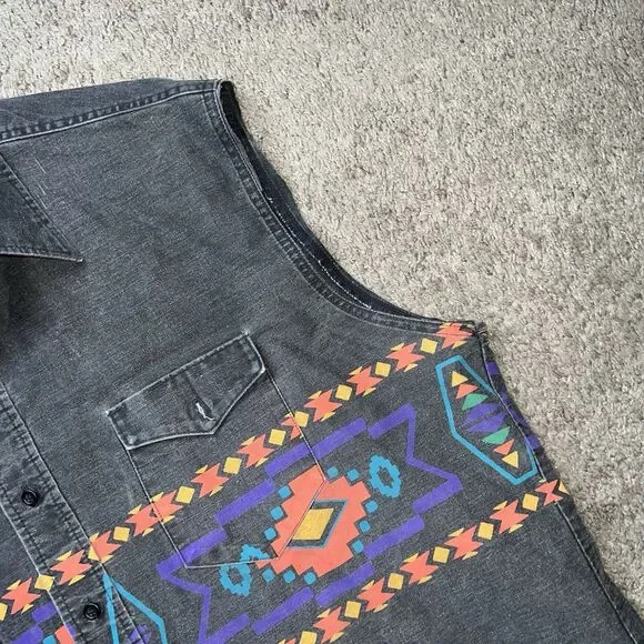 Wrangler Aztec Amarillo Brushpopper  Multicolor Black Vintage Shirt XL - Picture 3 of 8